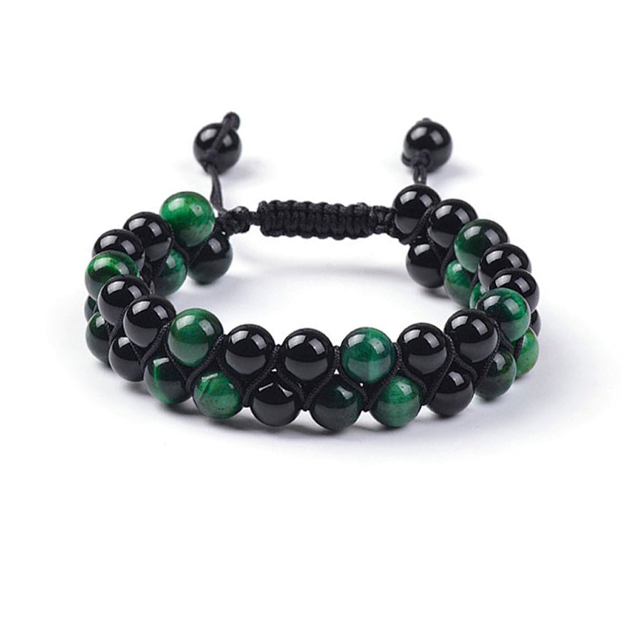 Green Tiger's Eye and Onyx Men's Double Layer Bracelet