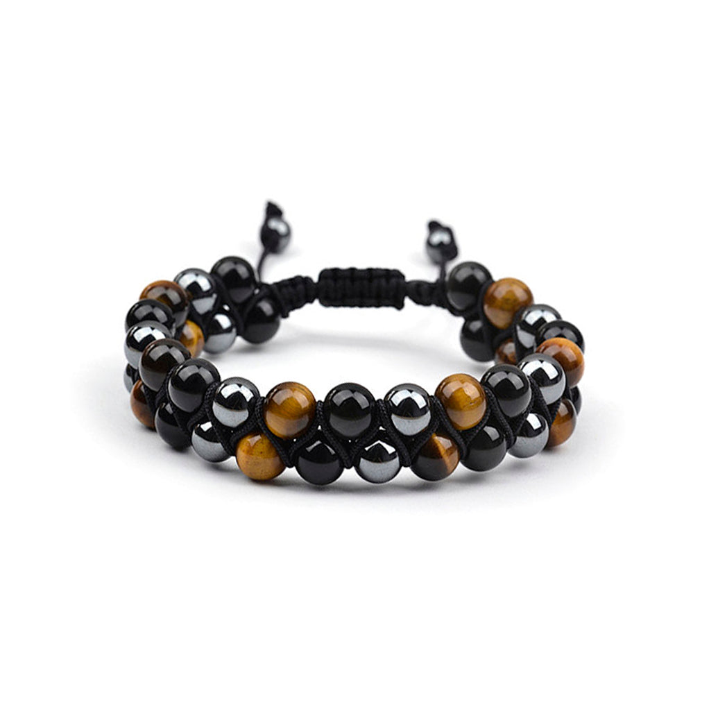 Tiger's Eye, Obsidian and Hematite Men's Double Layer Bracelet