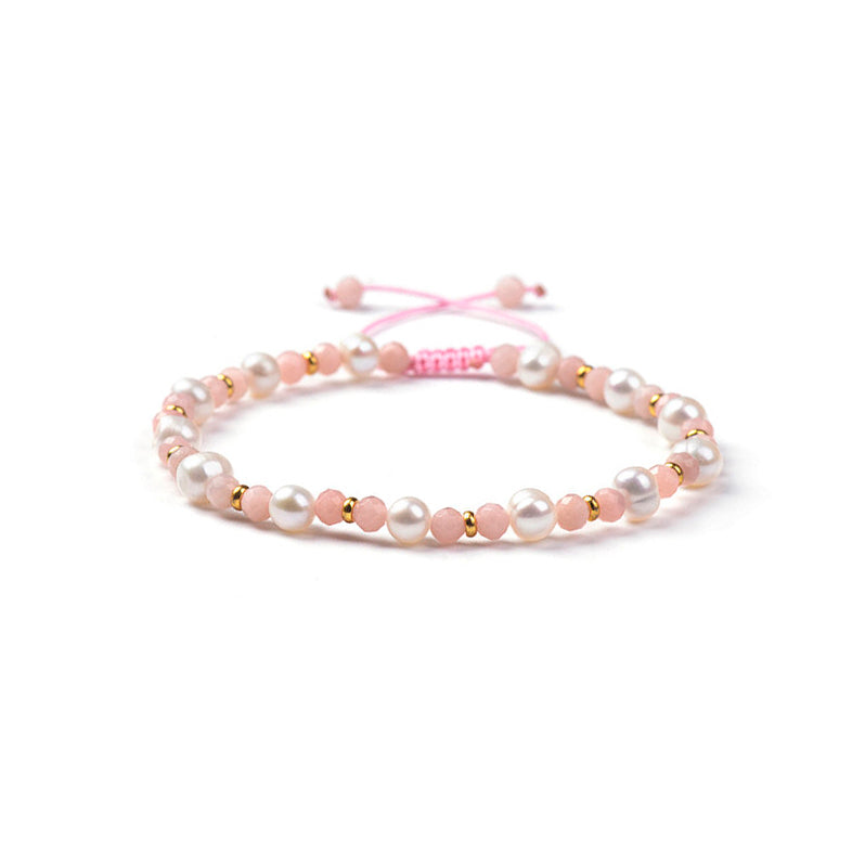 Freshwater and Pink Opal Pearl Beaded String Bracelet