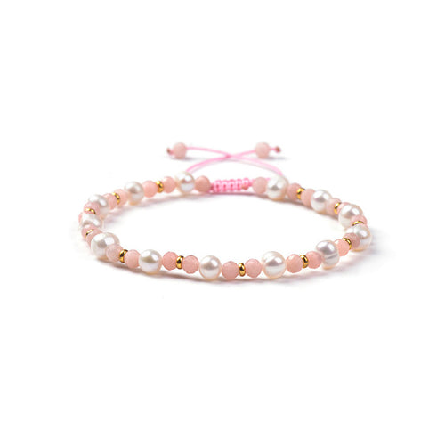 Freshwater and Pink Opal Pearl Beaded String Bracelet