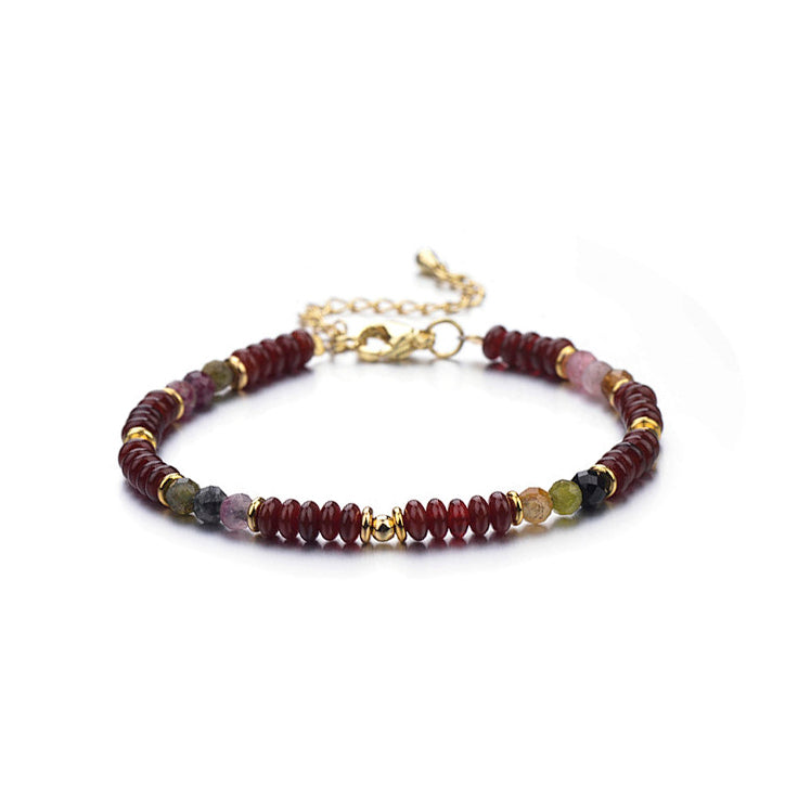Carnelian & Tourmaline Beaded Bracelet