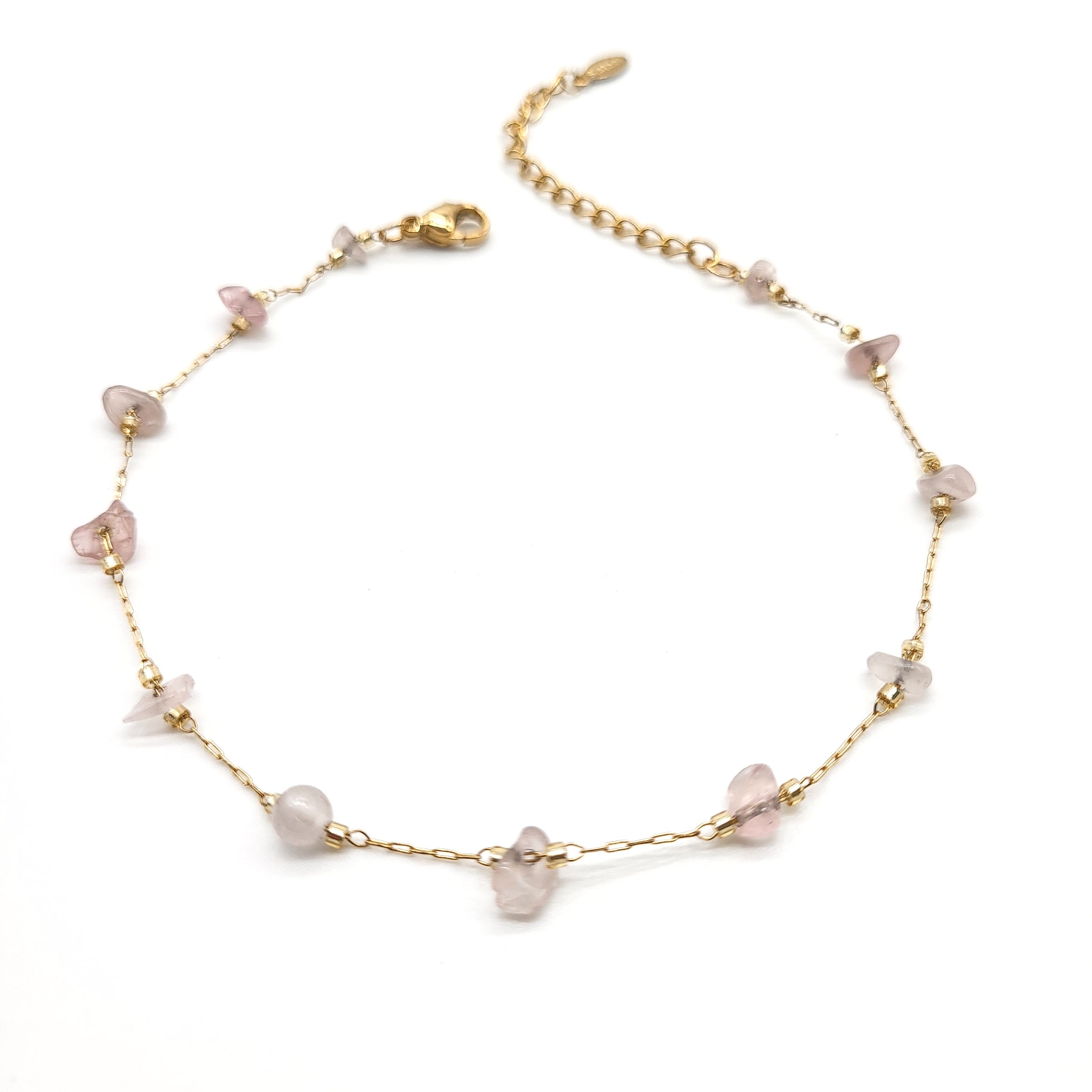 Stainless Steel Anklet - Rose Quartz
