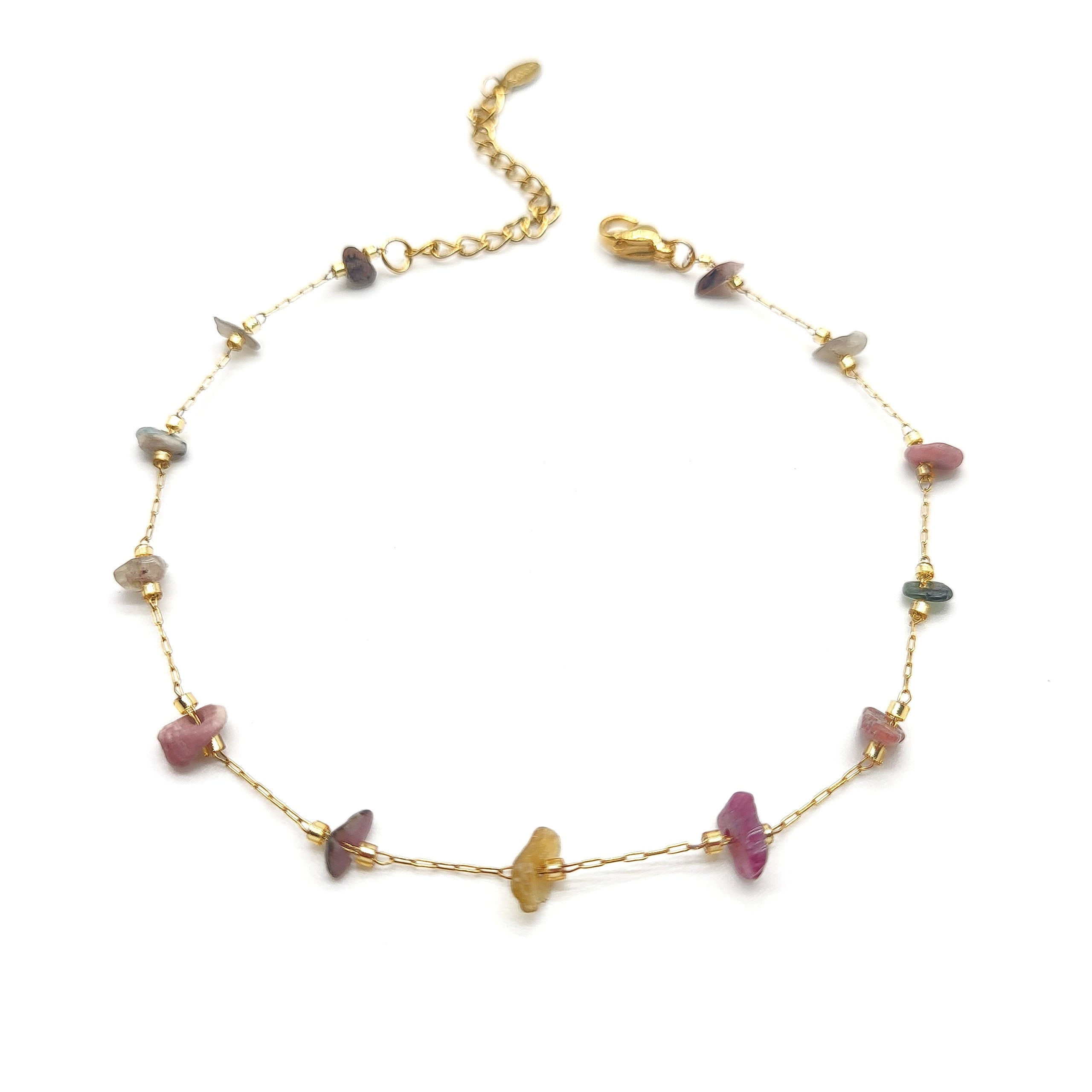 Stainless Steel Anklet - Pink Tourmaline