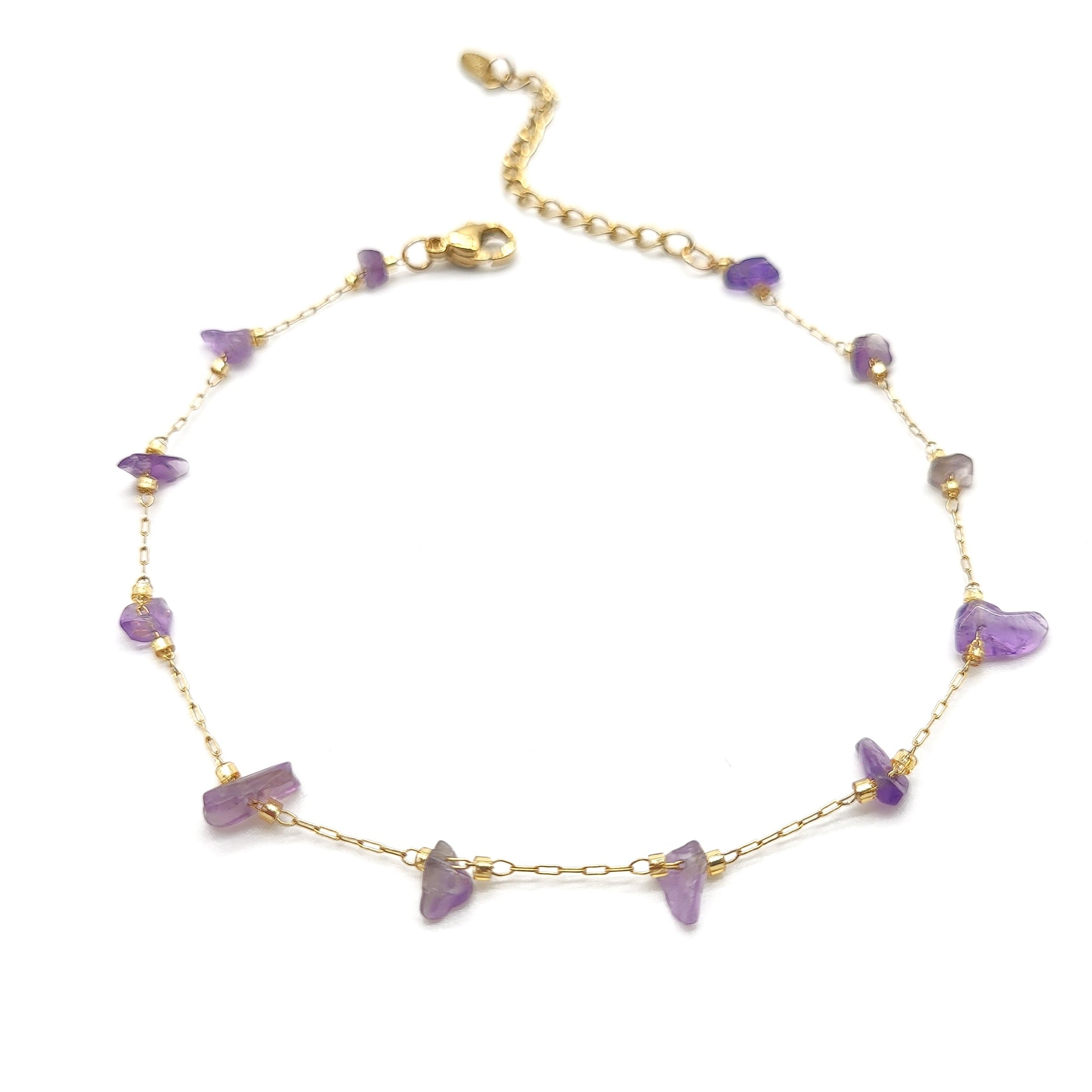 Stainless Steel Anklet - Amethyst