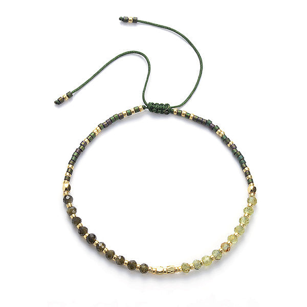 Peridot & Obsidian String Bracelet