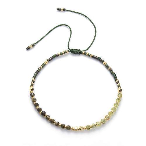 Peridot & Obsidian String Bracelet