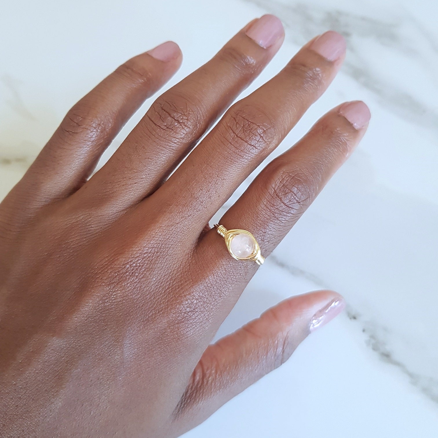 Moon Ring - Rose Quartz