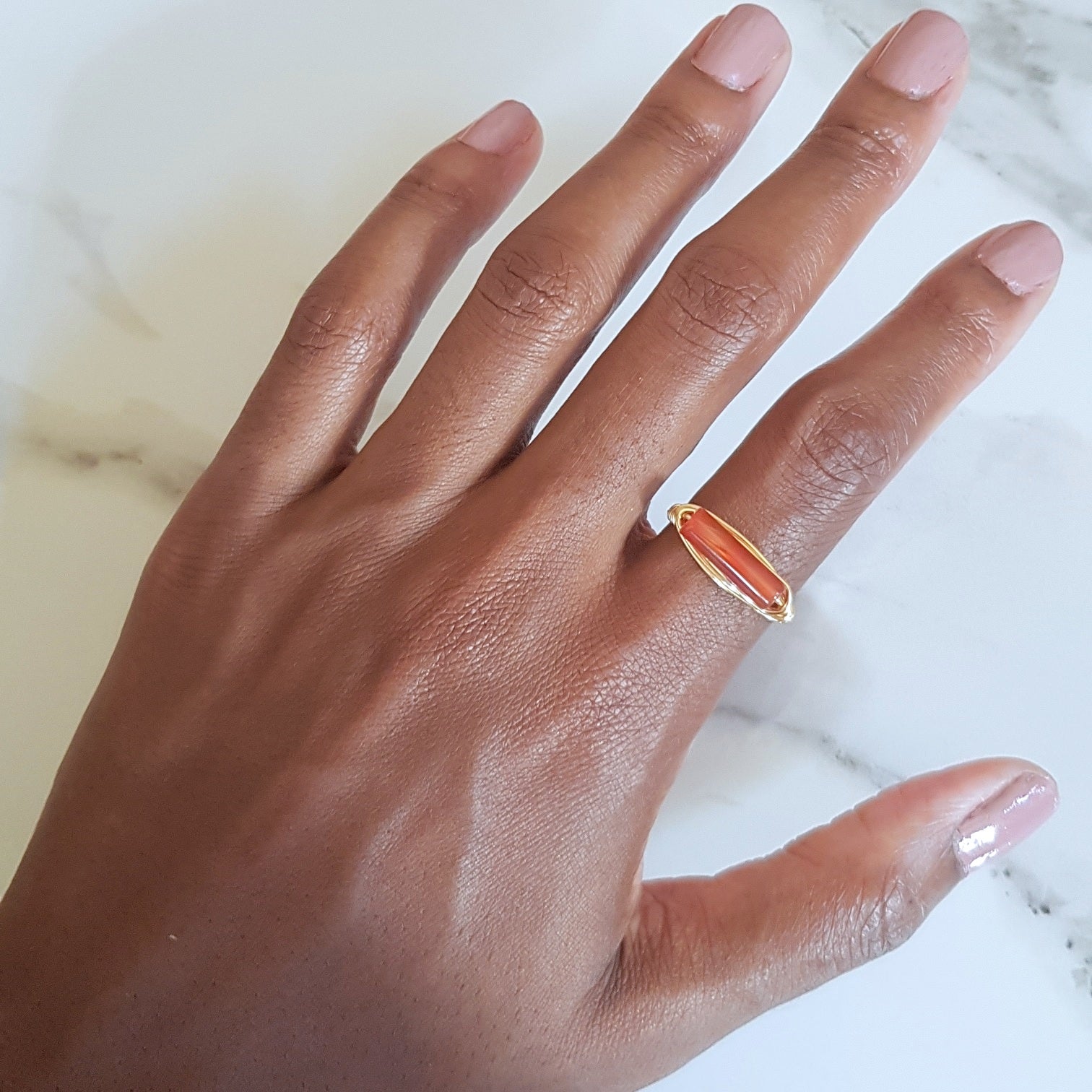 Rail Ring - Rose Quartz