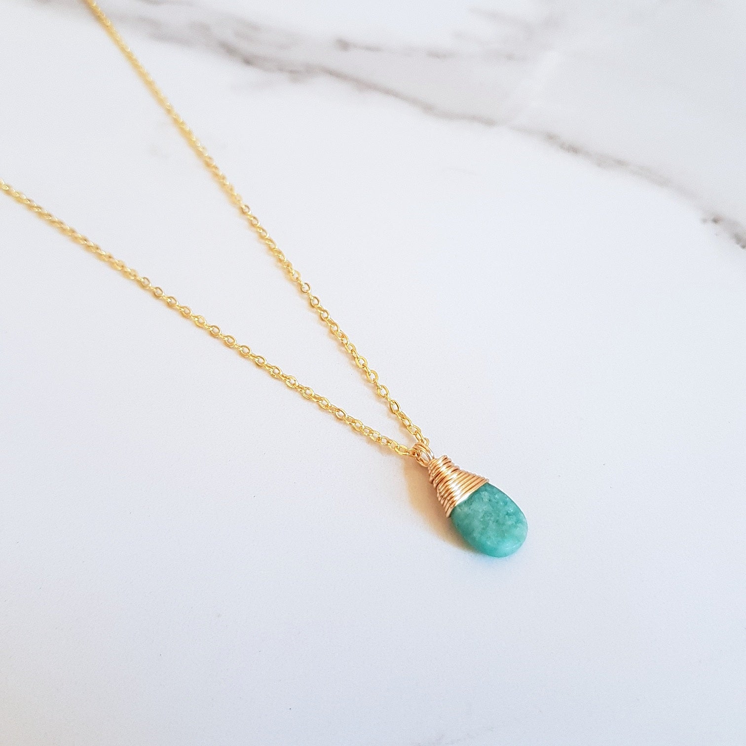 Peace Dainty Necklace - Amazonite