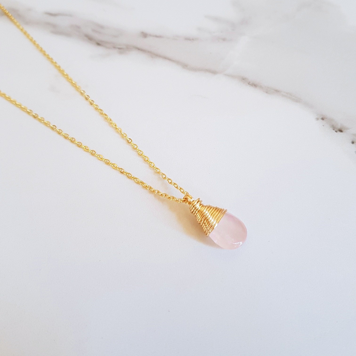 XO Dainty Necklace - Rose Quartz