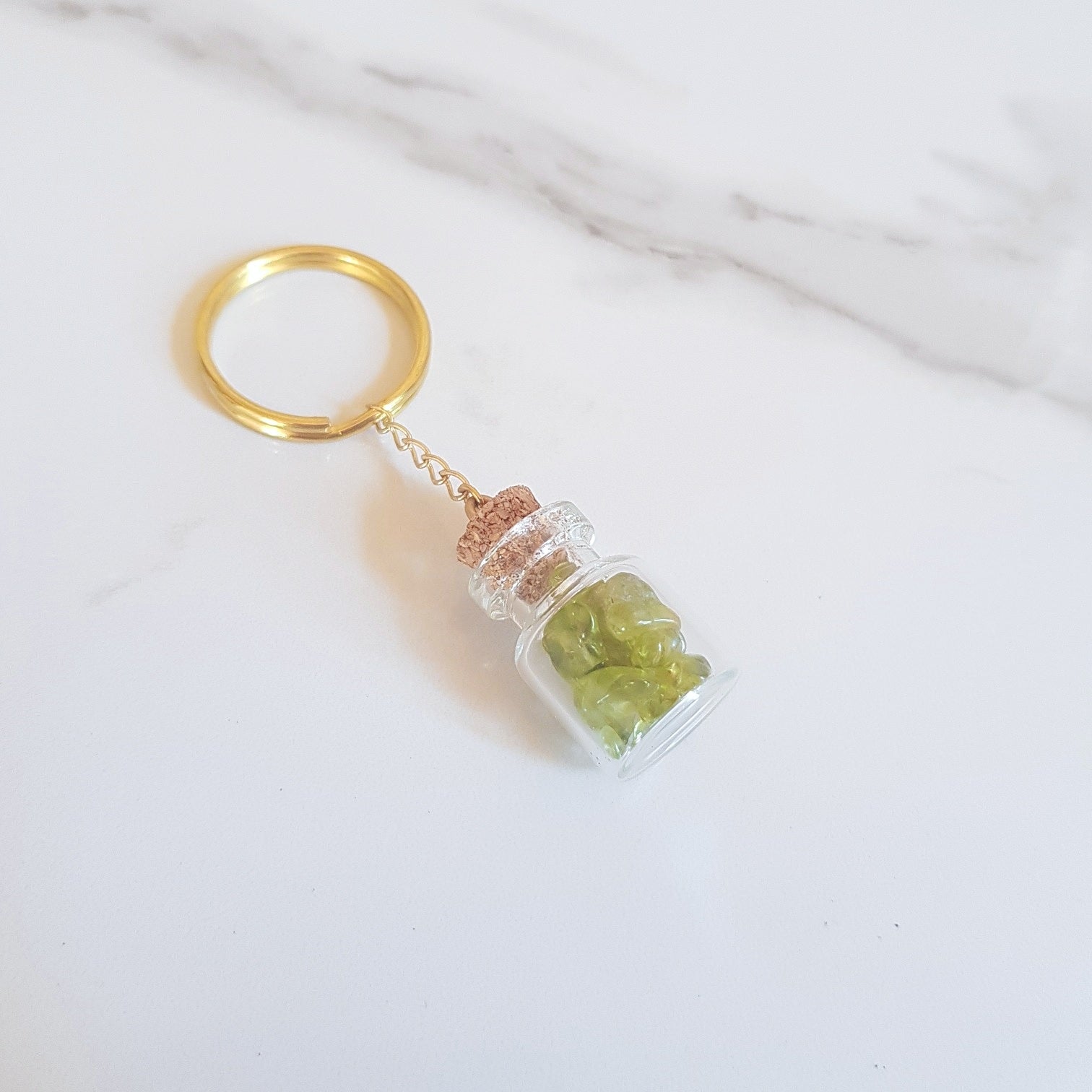 Bottled Gemstone Keyring - Peridot