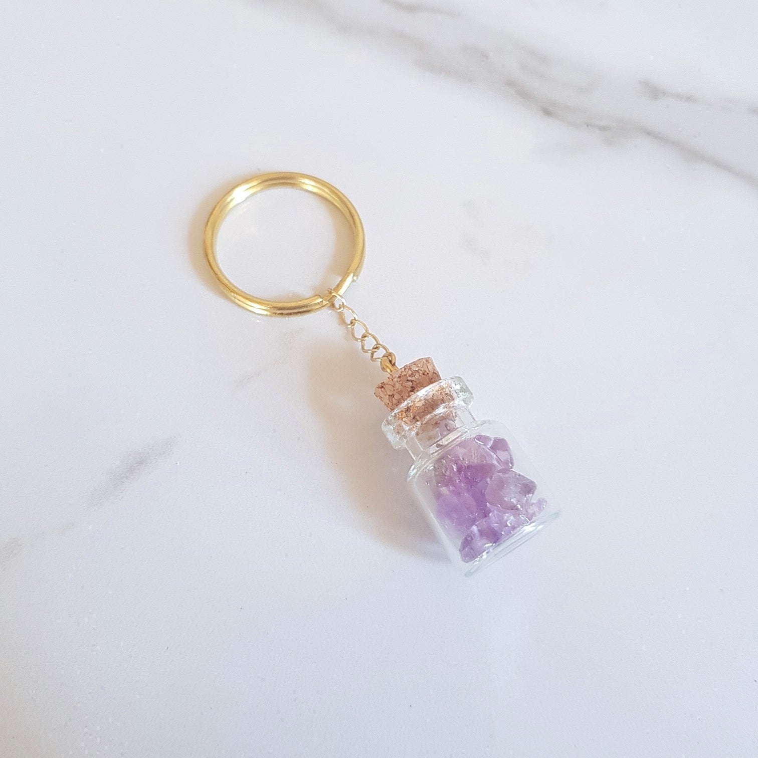 Bottled Gemstone Keyring - Amethyst