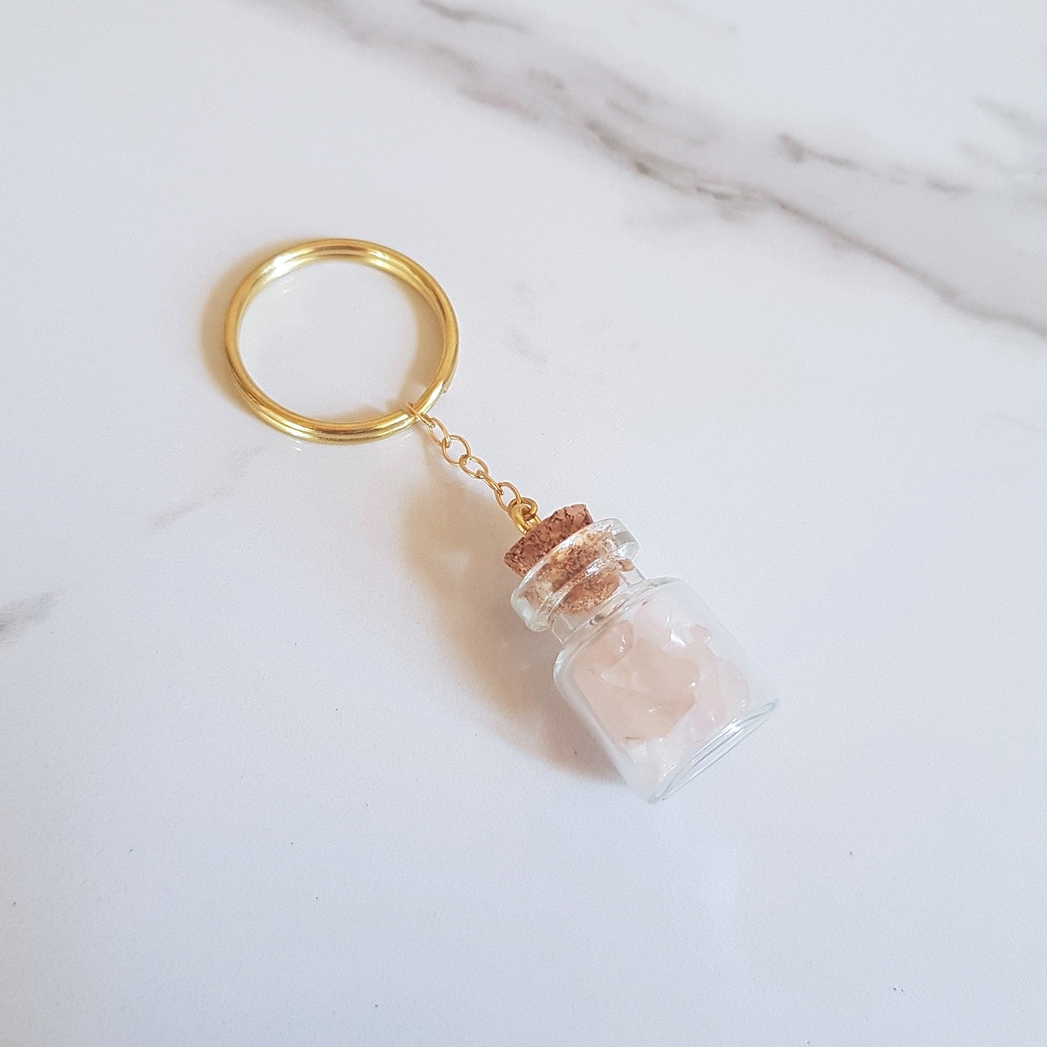 Bottled Gemstone Keyring - Rose Quartz