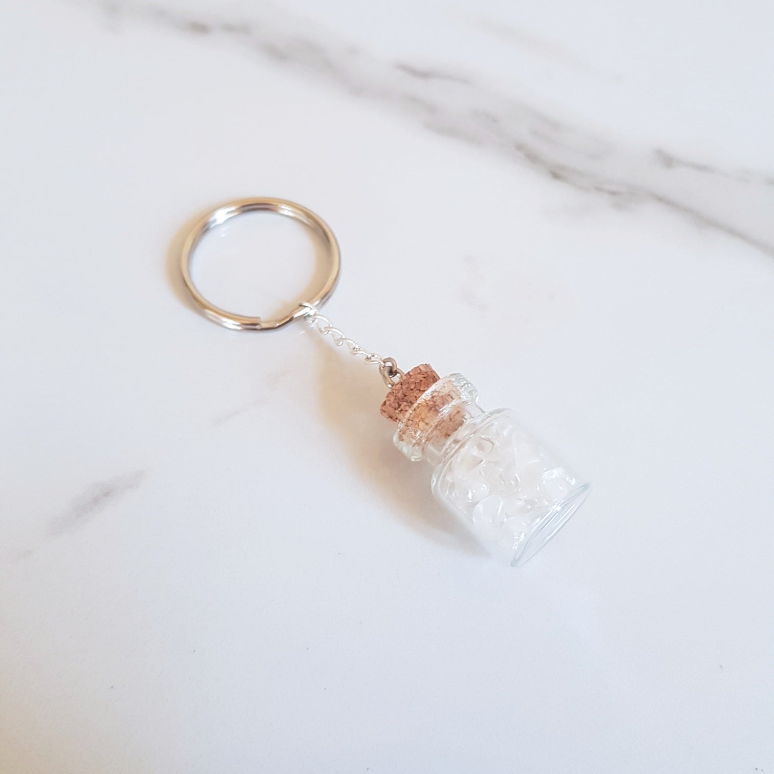 Bottled Gemstone Keyring - Clear Quartz