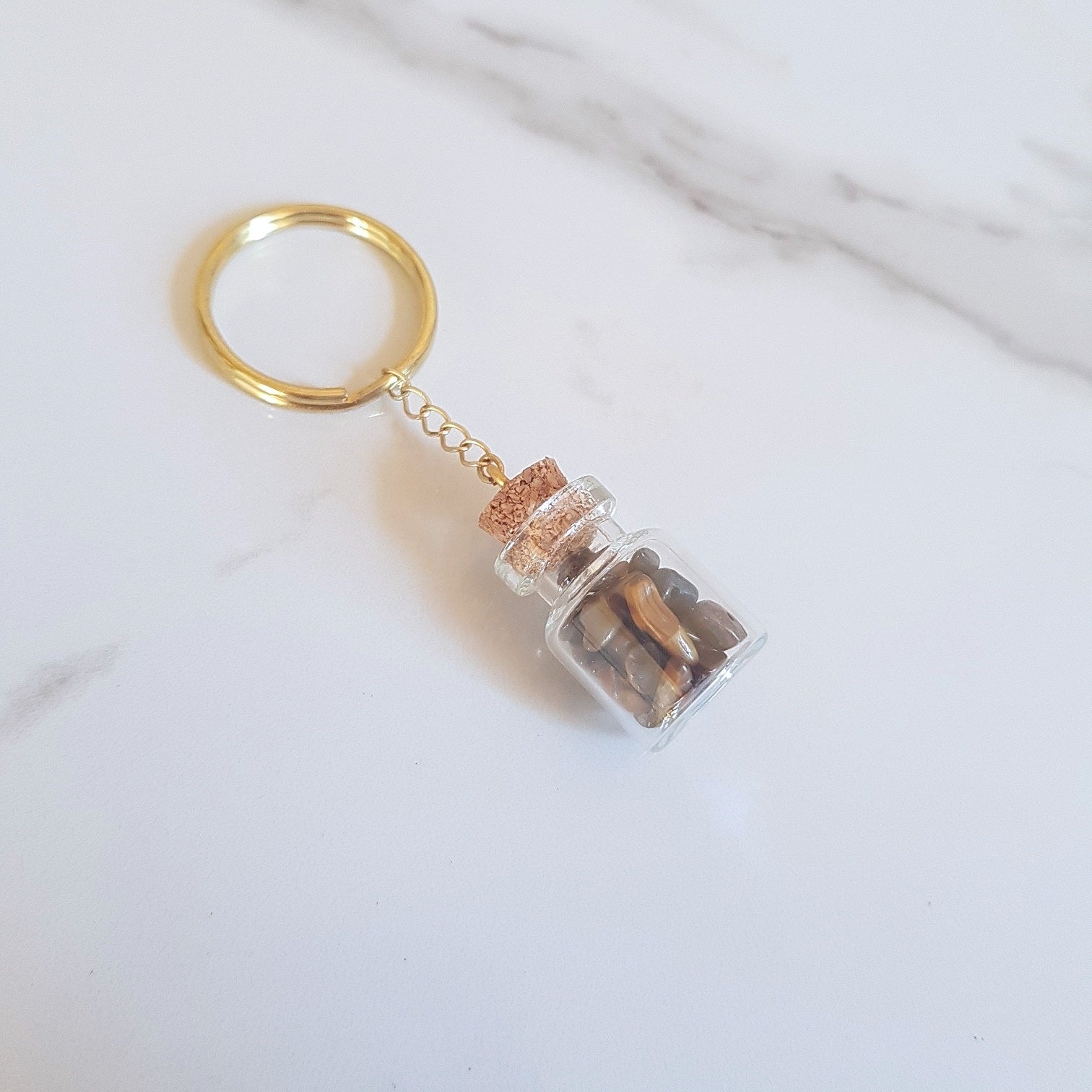 Bottled Gemstone Keyring - Tiger's Eye