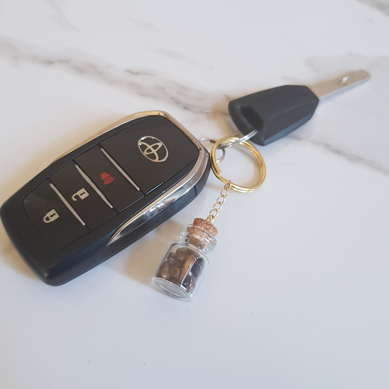 Bottled Gemstone Keyring - Tiger's Eye