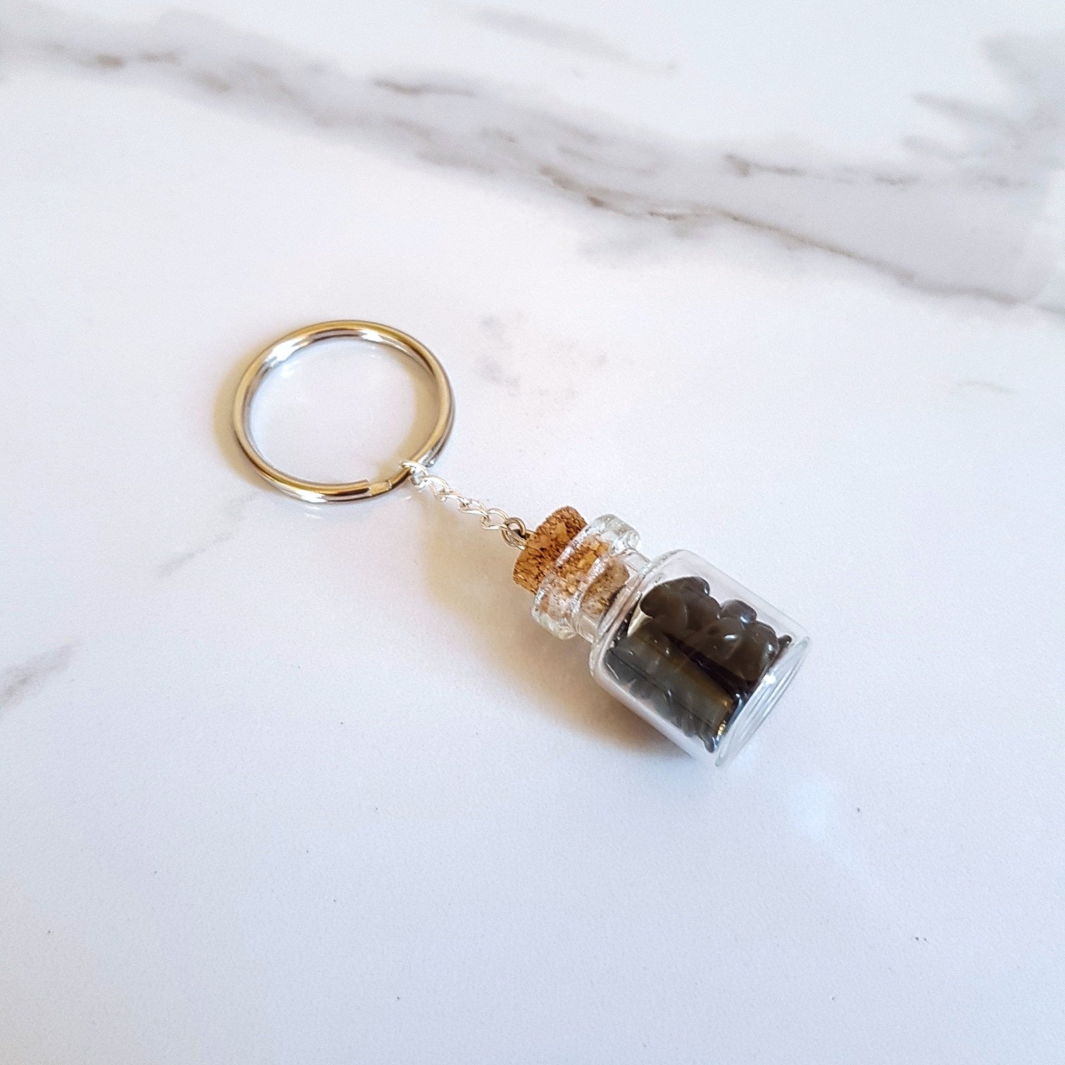 Bottled Gemstone Keyring - Black Obsidian