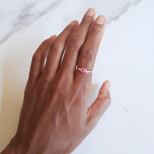 Mini Moon Ring- Pink Agate