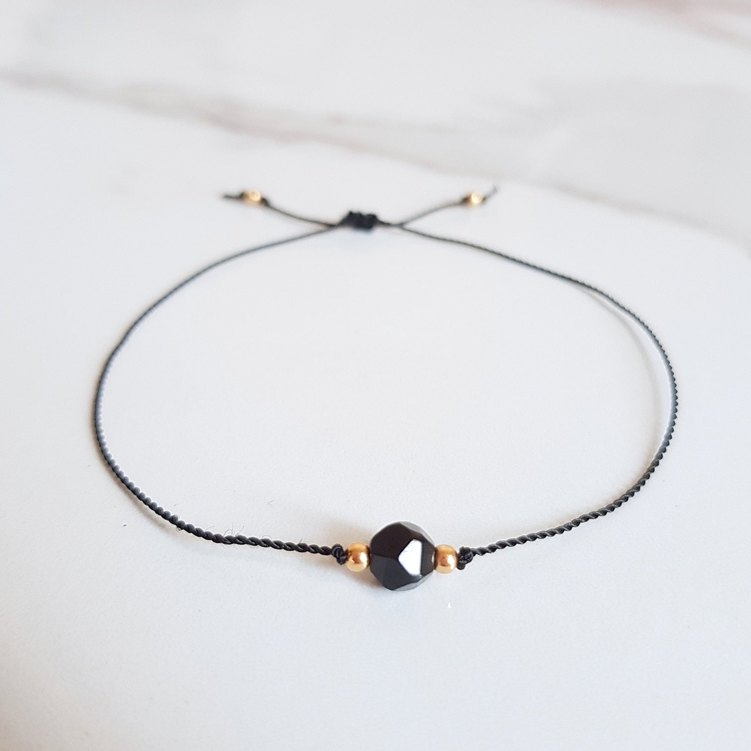 Nylon Bracelet - Black Obsidian