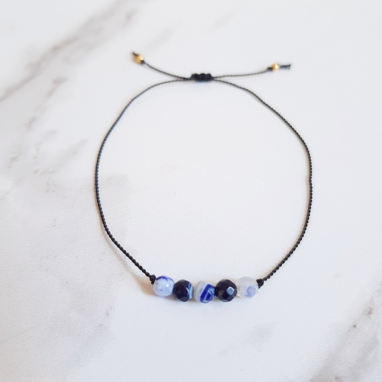 Nylon Bracelet - Blue Agate Bar
