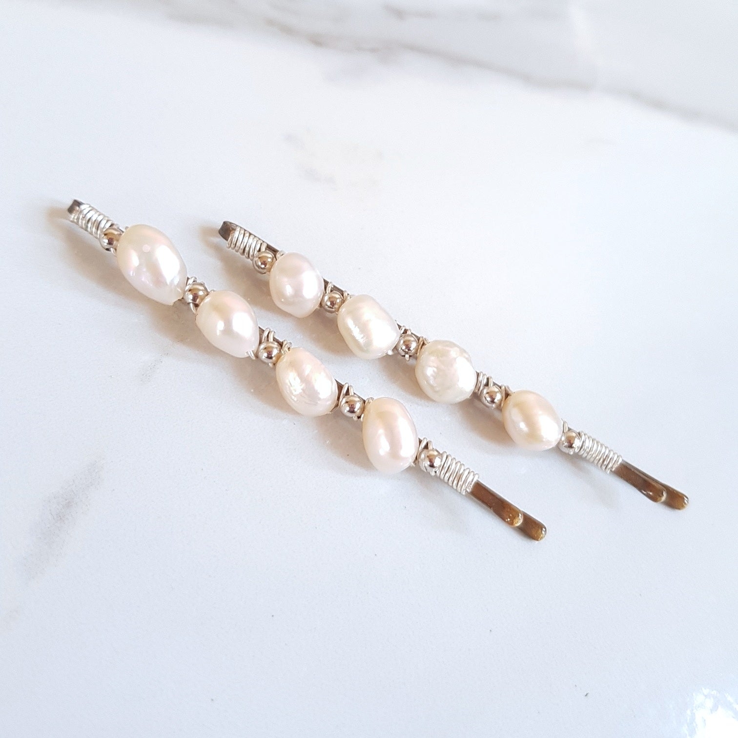 Gemstone Hair Clips - Freshwater Pearl