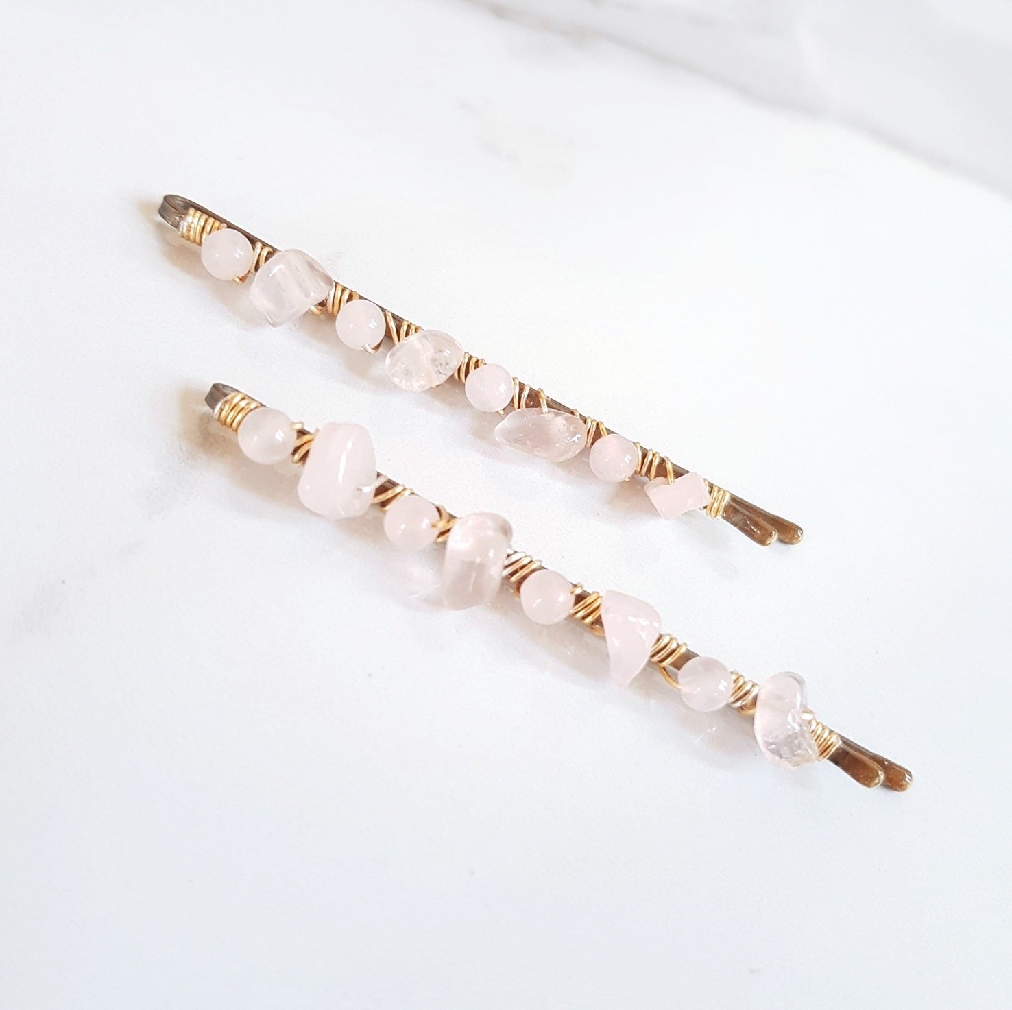Gemstone Hair Clips - Rose Quartz