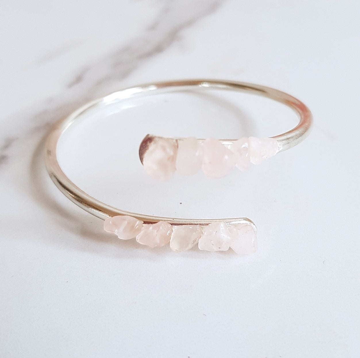 Rose Quartz Bangle - Silver