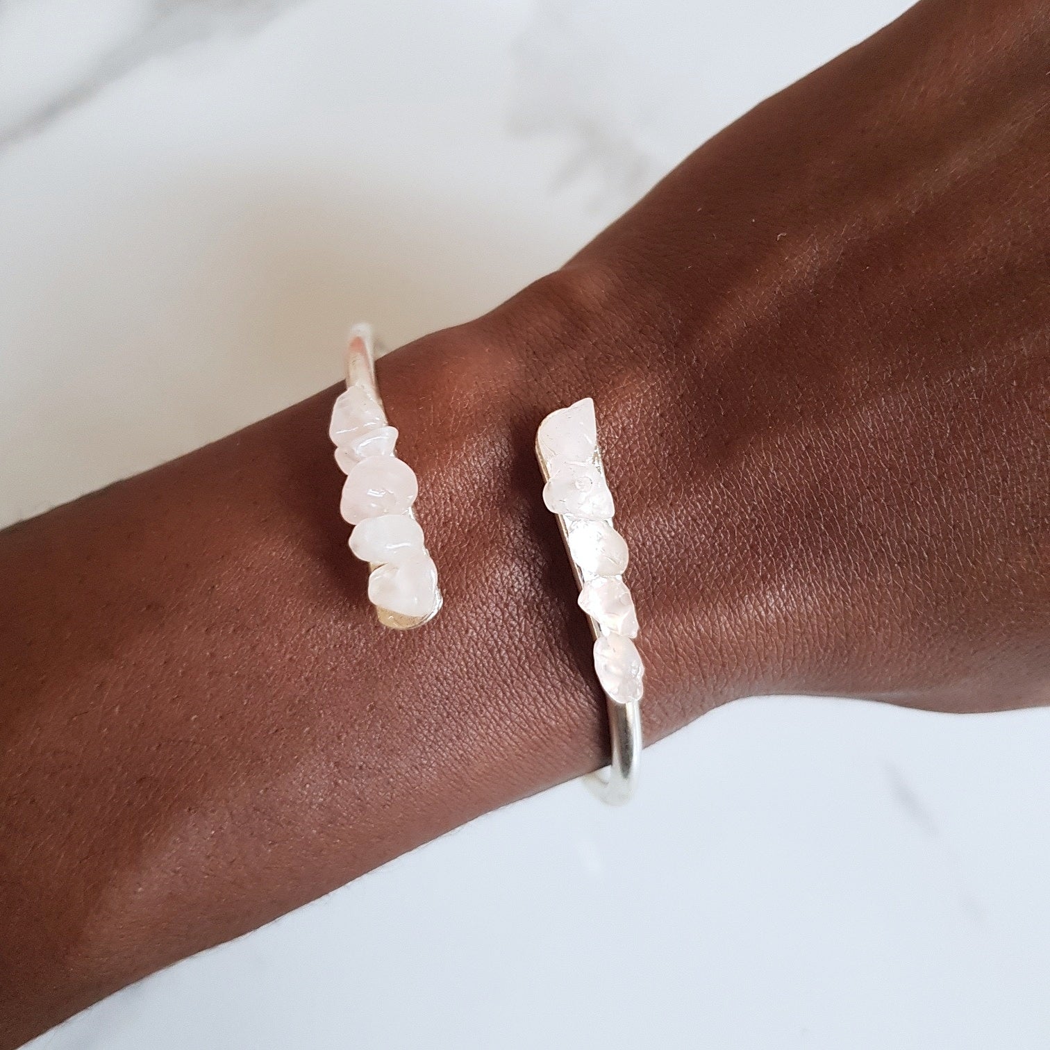 Rose Quartz Bangle - Silver