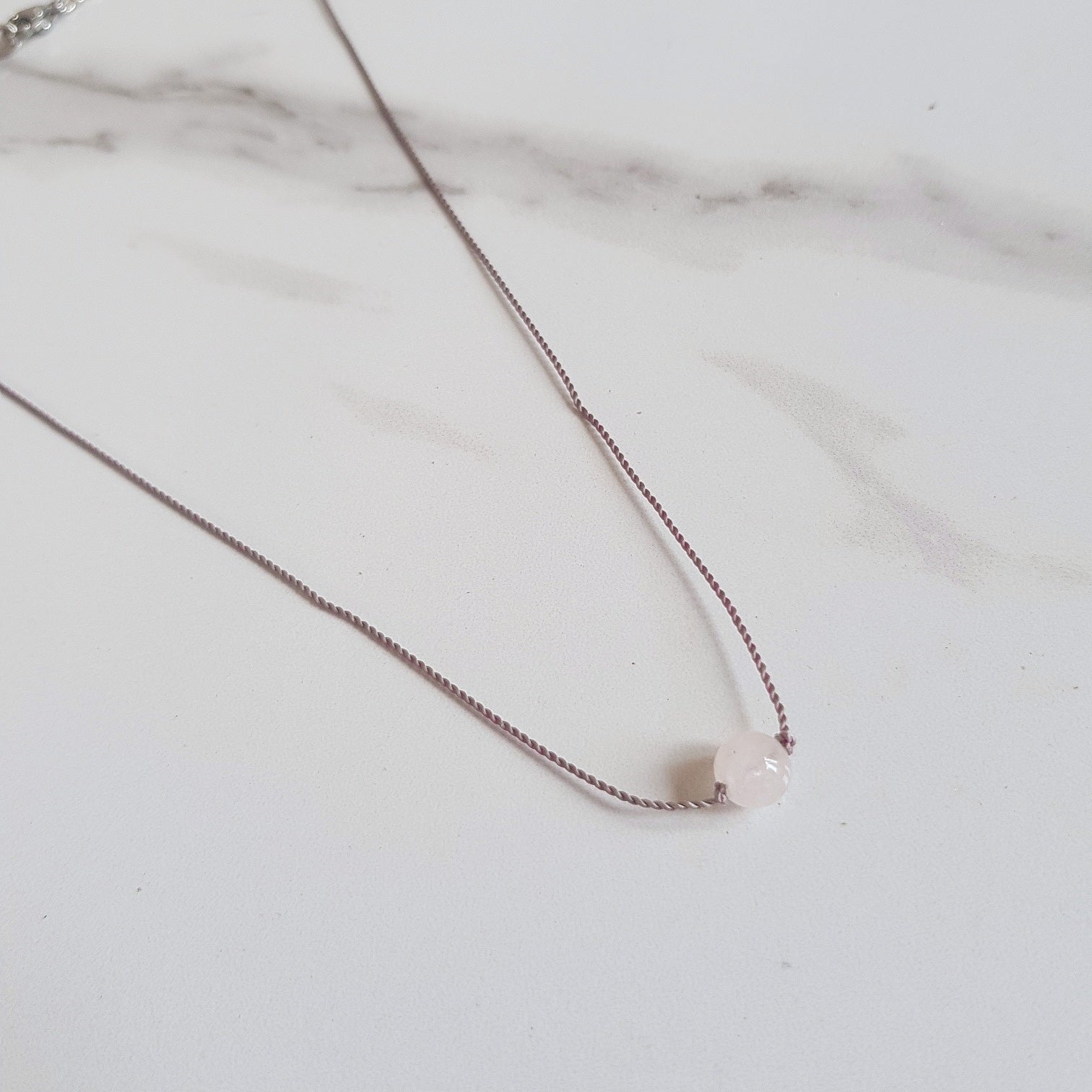 Rose Quartz Nylon Dainty Necklace