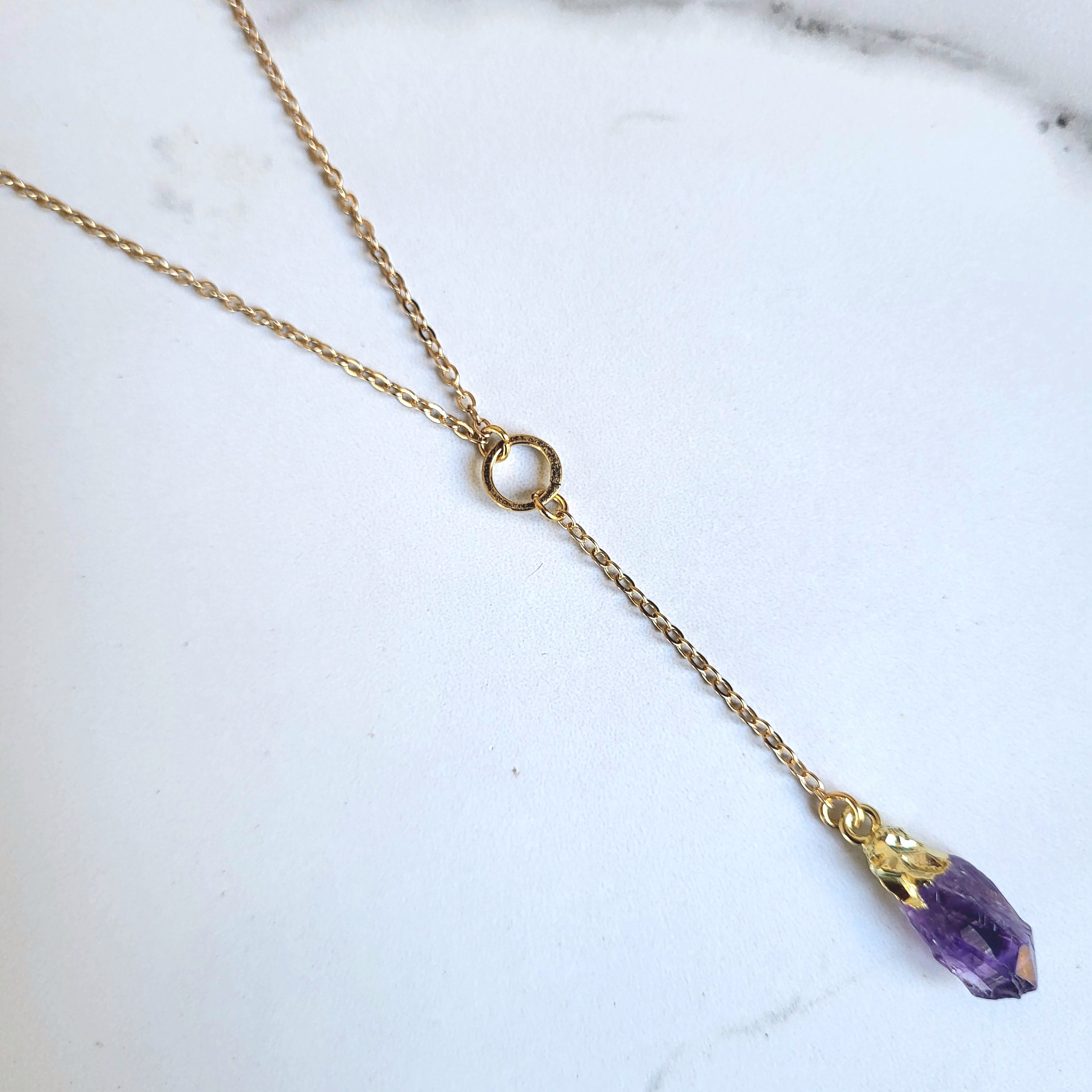 Amethyst lariat necklace