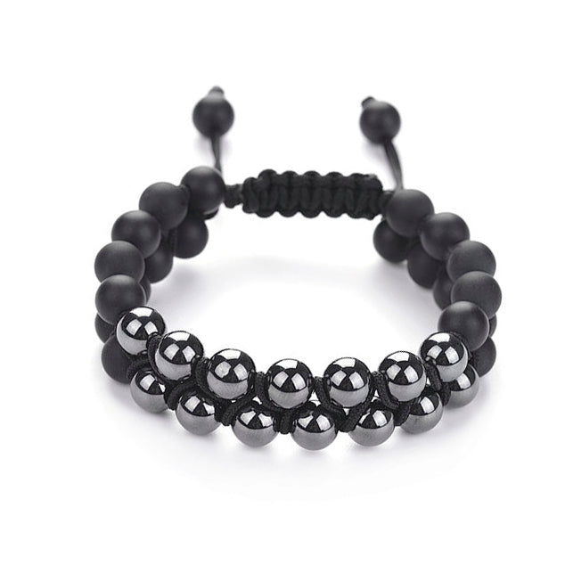 Hematite and Lava Stone Men's Double Layer Bracelet