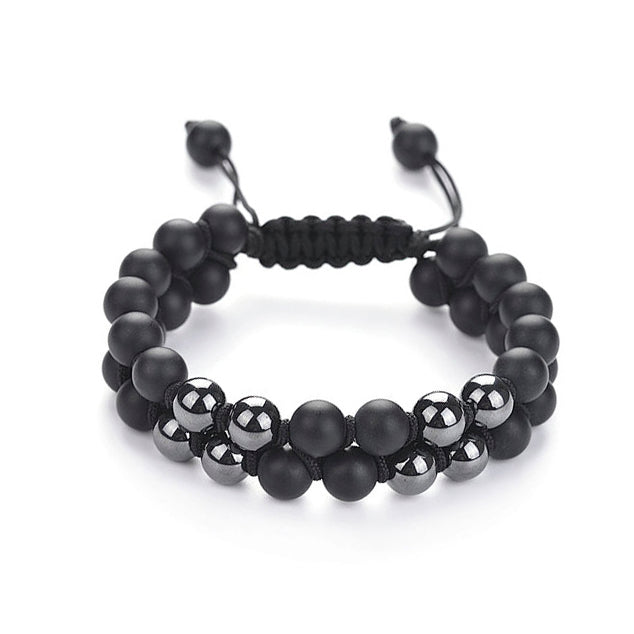 Hematite and Lava Stone Men's Double Layer Bracelet