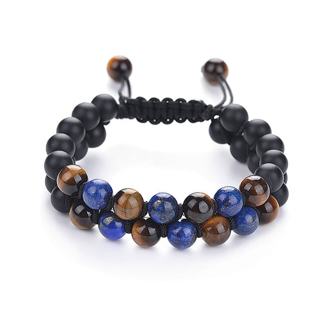 Tiger's Eye and Lapis Lazuli Men's Double Layer Bracelet