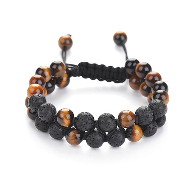 Tiger's Eye and Onyx Men's Double Layer Bracelet