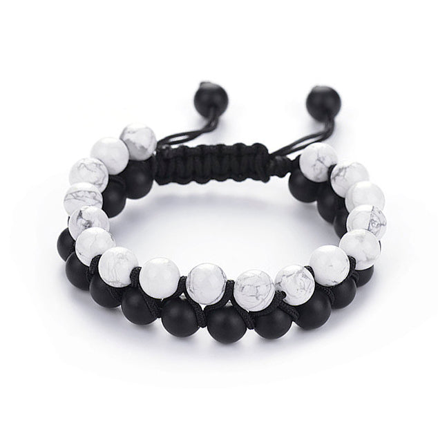 Howlite and Onyx Men's Double Layer Bracelet