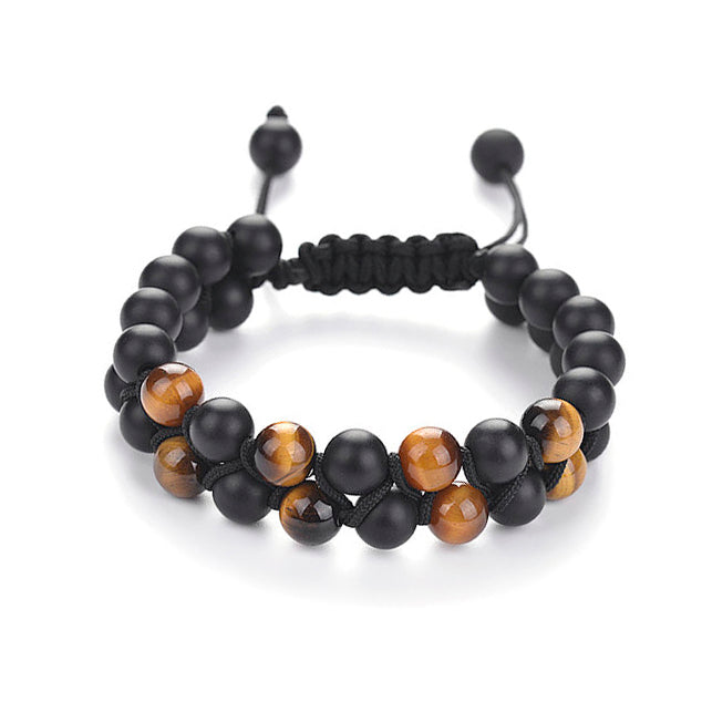 Tiger's Eye and Lava Stone Men's Double Layer Bracelet