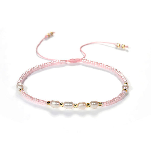 Freshwater Pearl Beaded String Bracelet - Pink