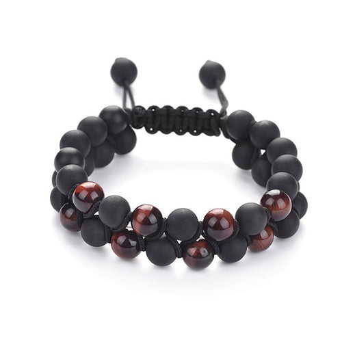 Red Tiger's Eye and Onyx  Men's Double Layer Bracelet