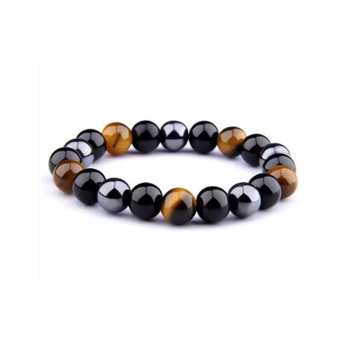 Black Obsidian, Hematite and Tiger's Eye Stretch Bracelet