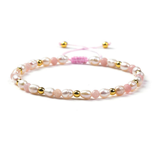 Freshwater and Pink Opal Pearl Beaded String Bracelet