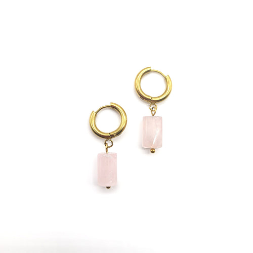 Huggie Hoop Drops- Rose Quartz