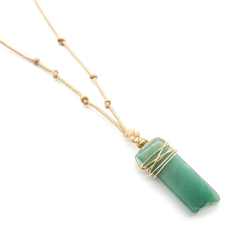 Natural Cord Pendant Necklaces Green Aventurine