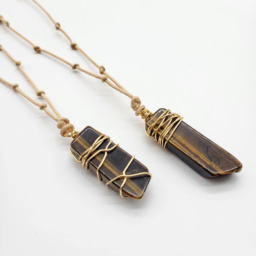 Natural Cord Pendant Necklace-  Tiger's Eye