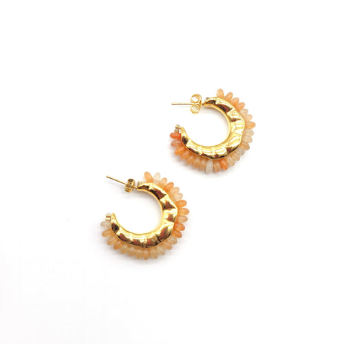 Sandy Hoop Earrings- Yellow Jade