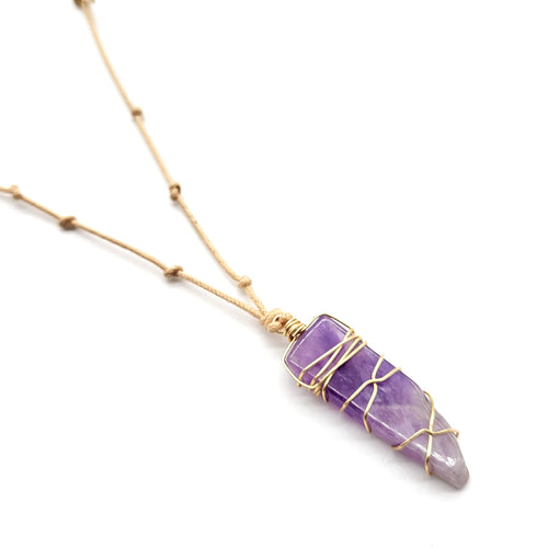 Natural Cord Pendant Necklaces - Amethyst