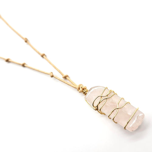 Natural Cord Pendant Necklaces - Rose Quartz