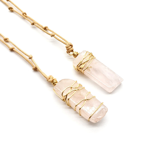 Natural Cord Pendant Necklaces - Rose Quartz