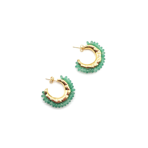 Sandy Hoop Earrings- Green Aventurine