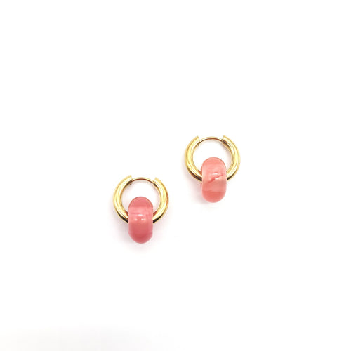 Huggie Hoops- Cherry Quartz