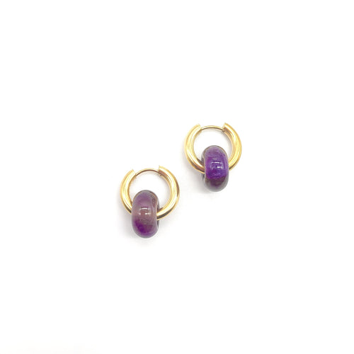 Huggie Hoops- Amethyst